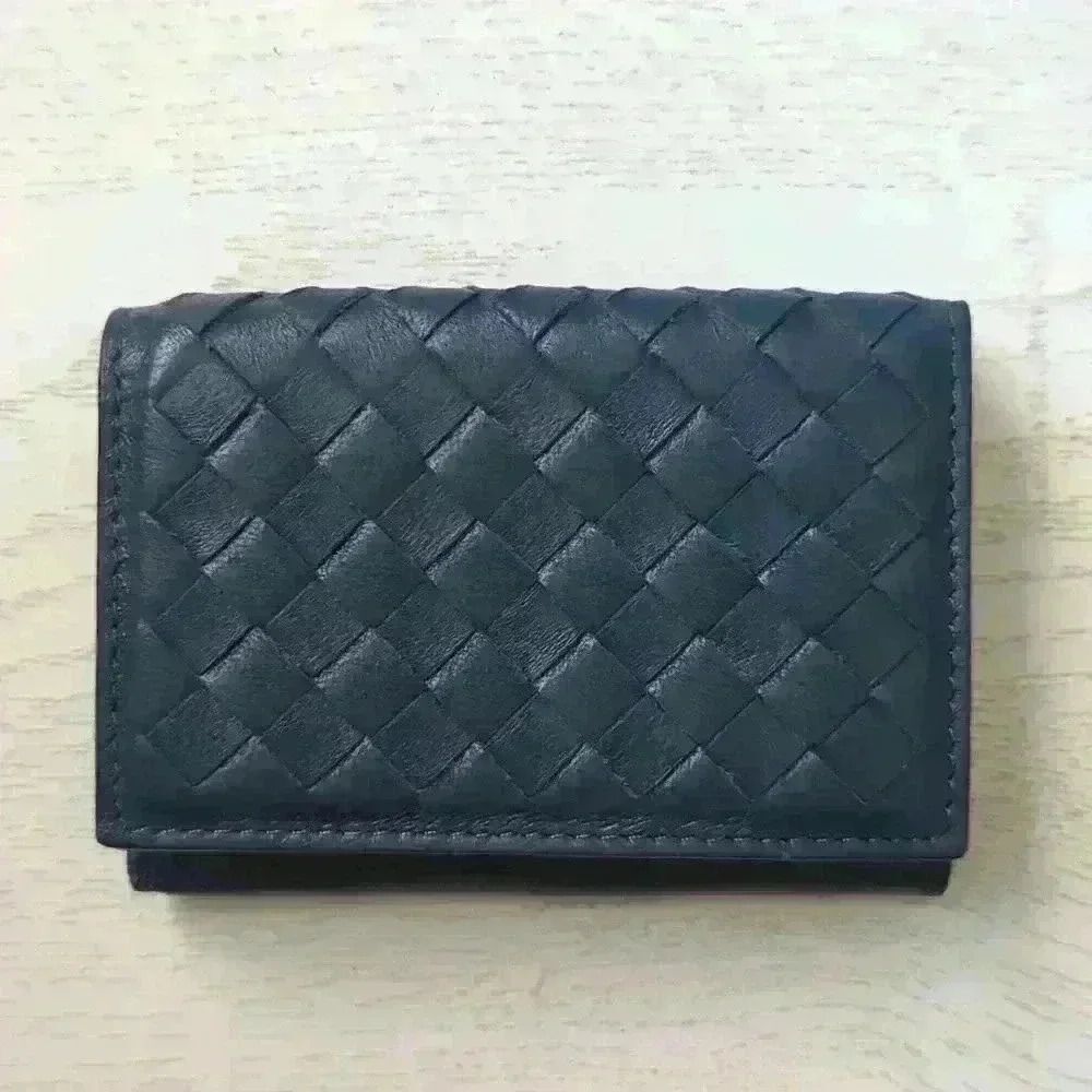 Blue Leather Wallet with Woven Design on Front